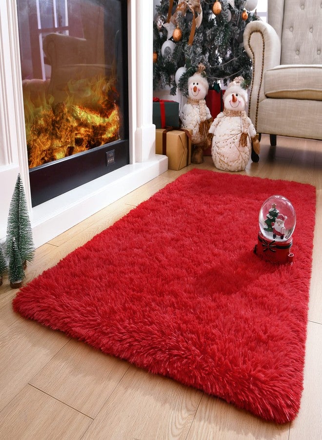 DETUM Red Rug 2x4 Hallyway Runners Fluffy Runner Rugs for Bedroom Shaggy Bedside Rug Soft Rugs for Kids Room Non-Slip Nursery Office Dorm Washable Carpets Home Decor - Image 1